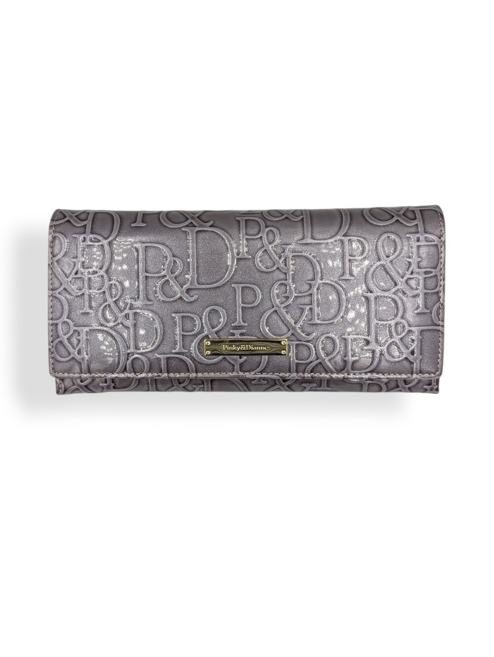Pinky & Dianne Patent Leather Monogram Logo Long Wallet Sparkling Lavender Gray